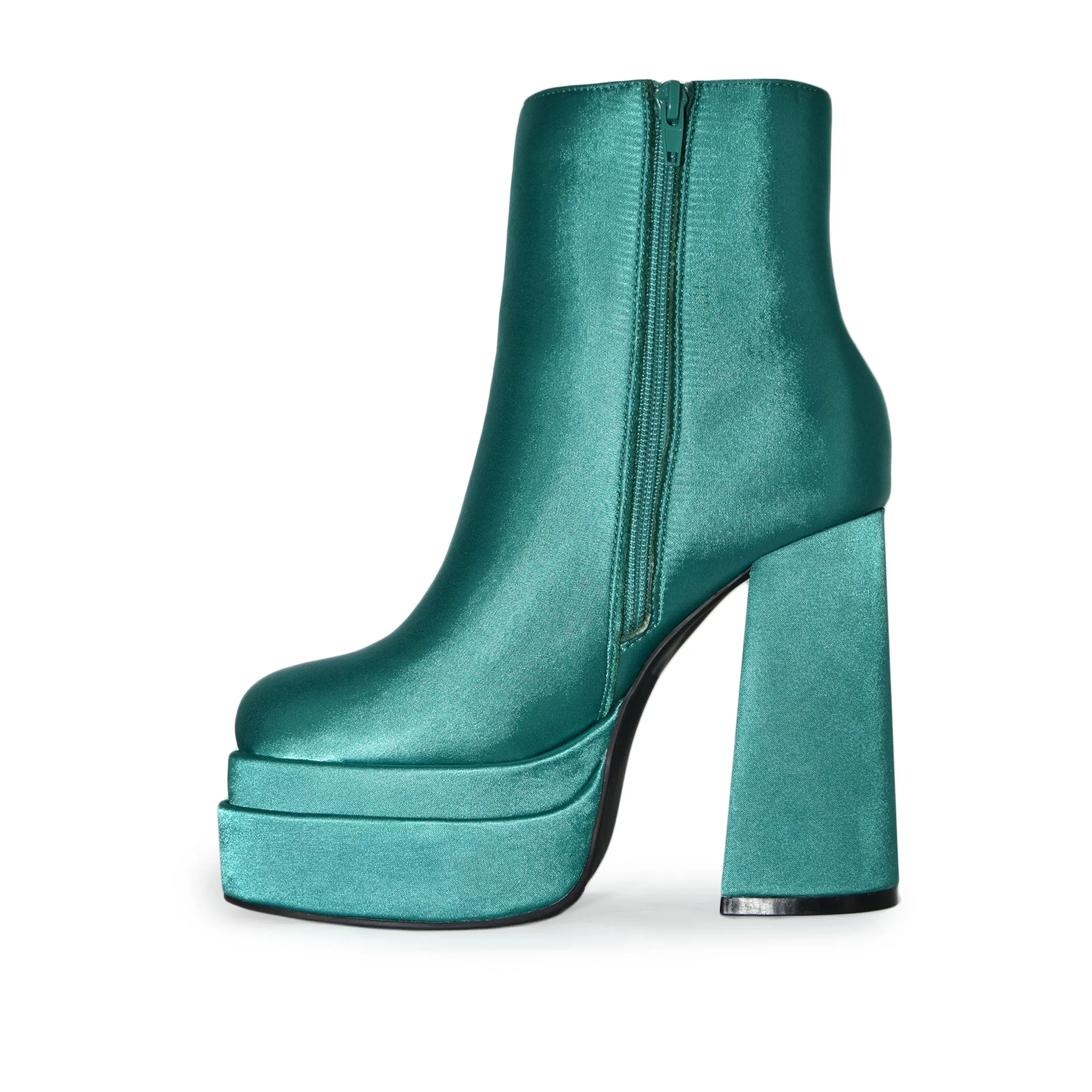 SKYWALK-09 Satin Double Platform Chunky Block High Heel Boots