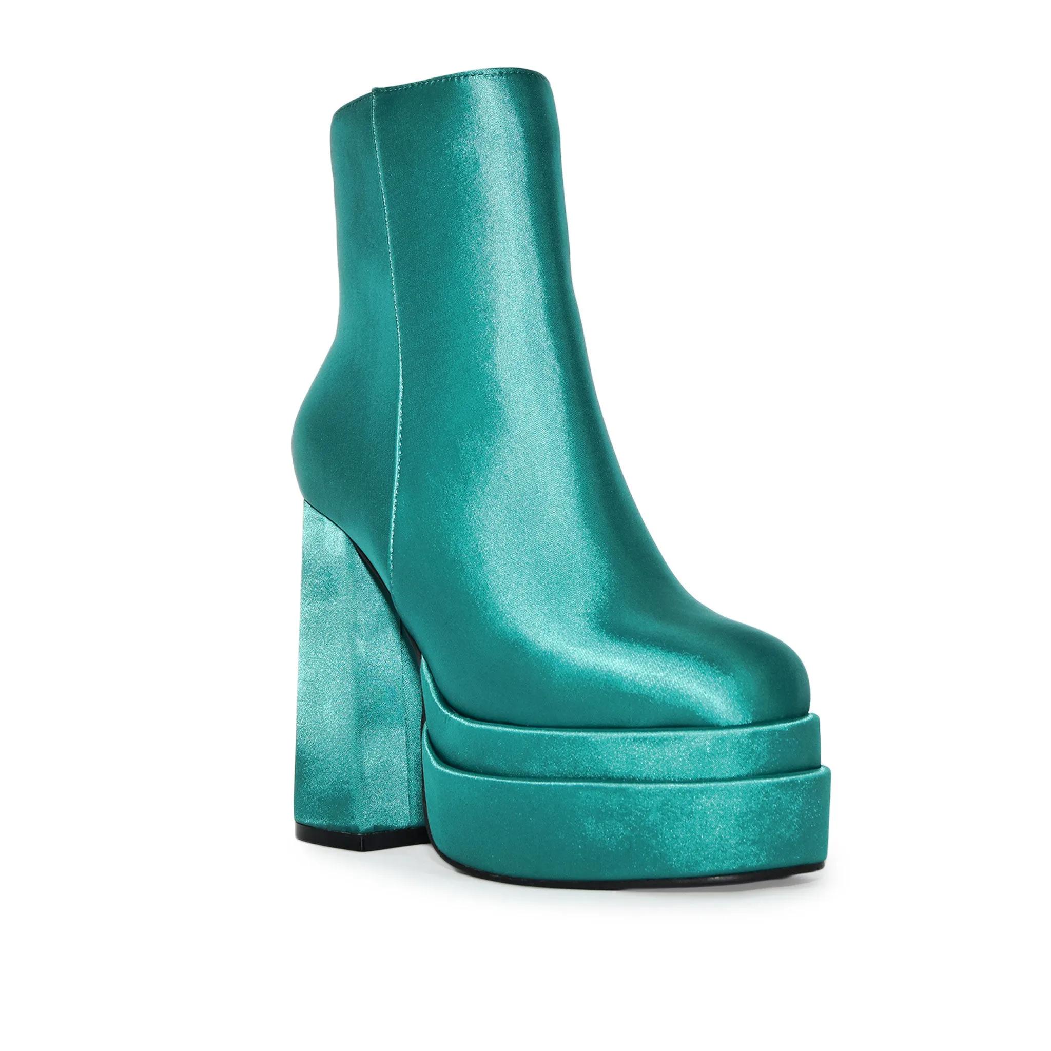 SKYWALK-09 Satin Double Platform Chunky Block High Heel Boots