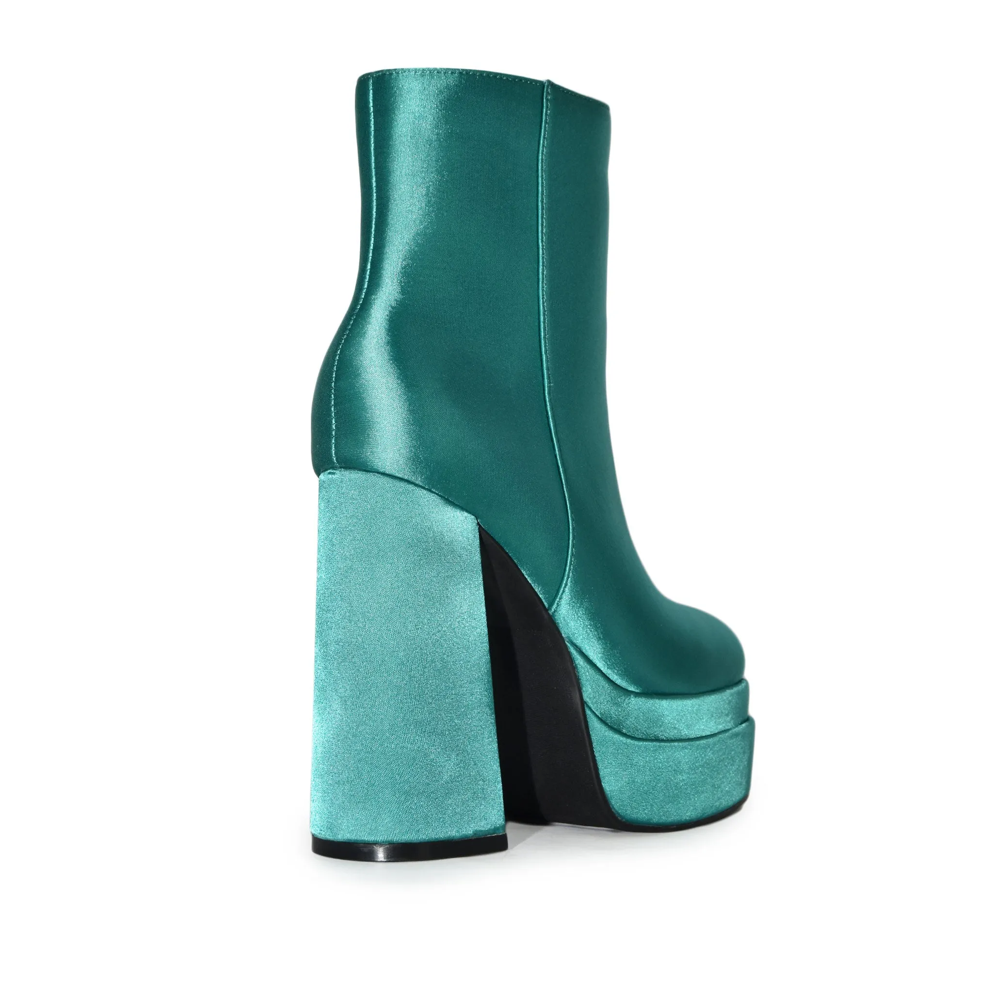 SKYWALK-09 Satin Double Platform Chunky Block High Heel Boots