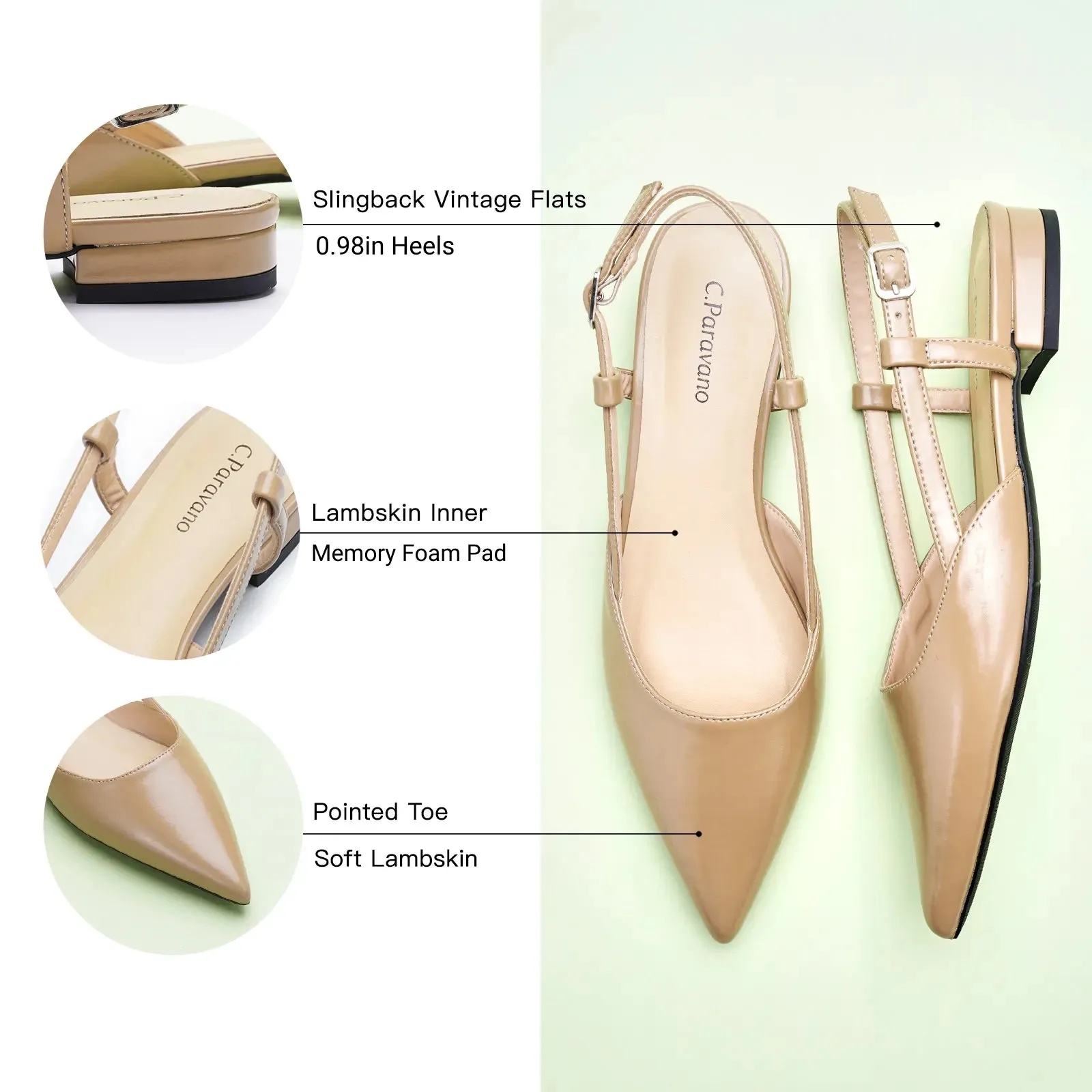 Sleek Slingback Flats (Freya) Beige