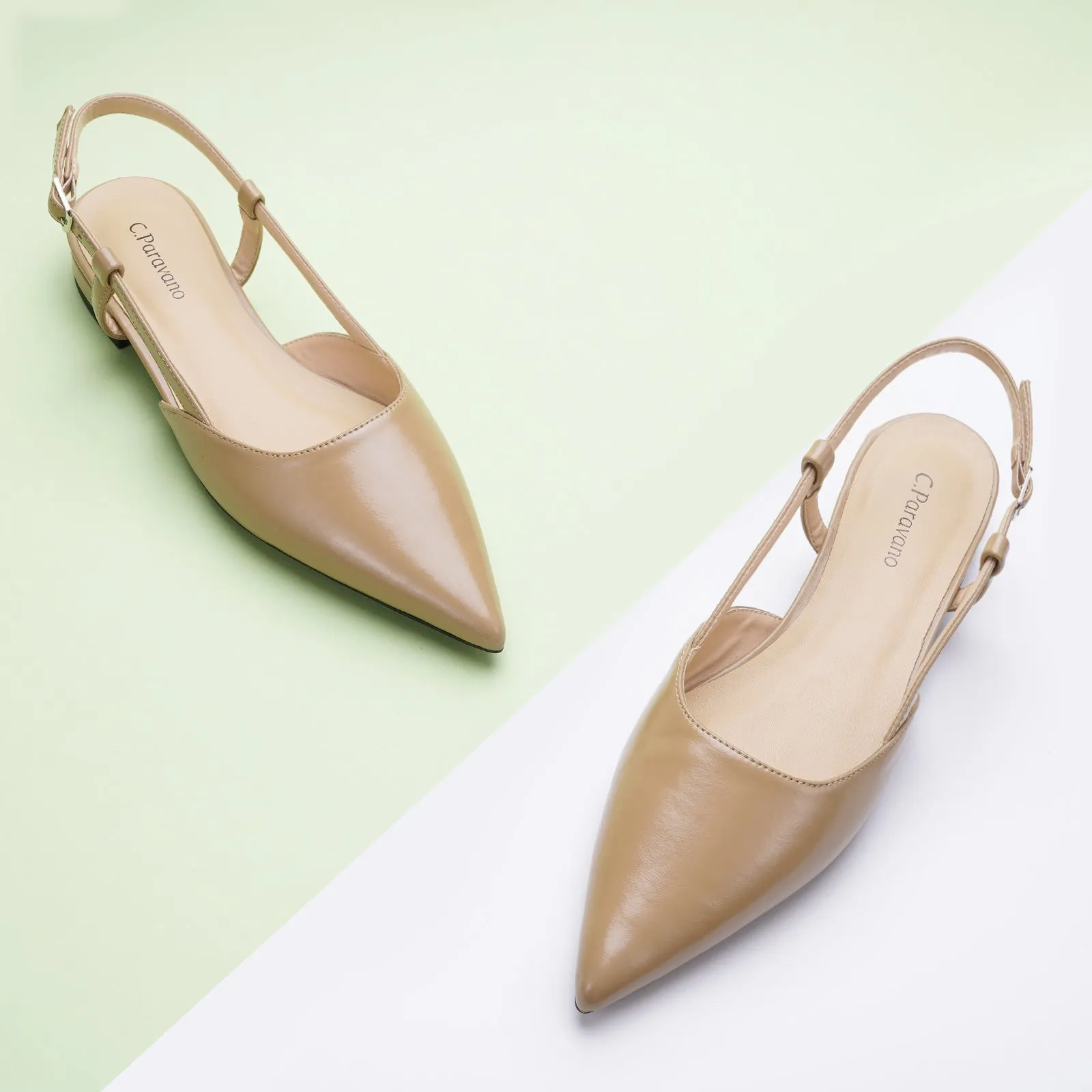 Sleek Slingback Flats (Freya) Beige