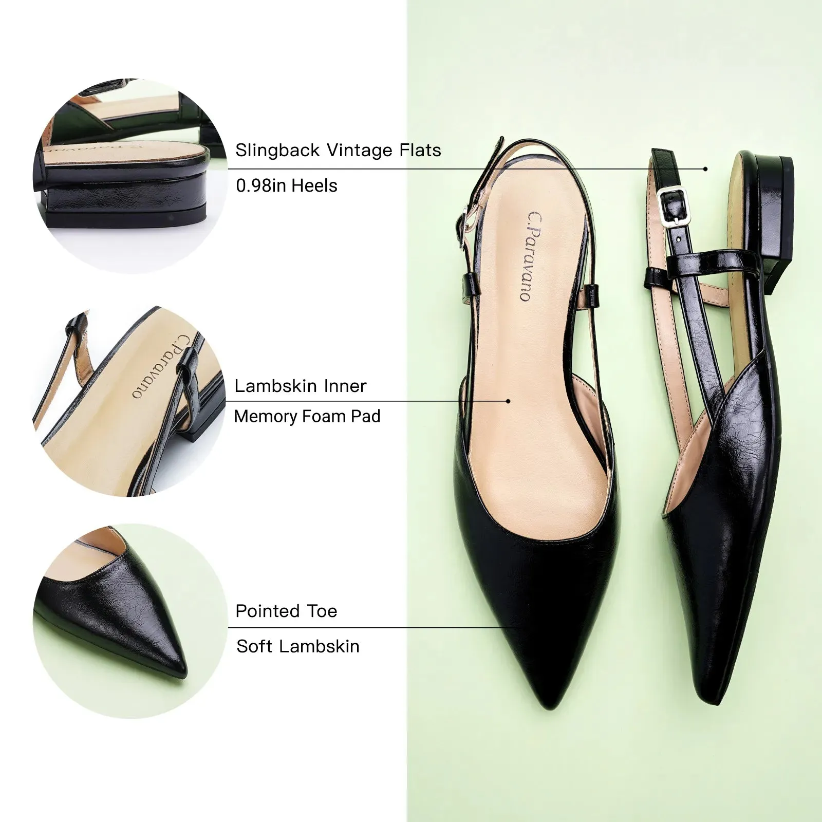 Sleek Slingback Flats (Freya) Black