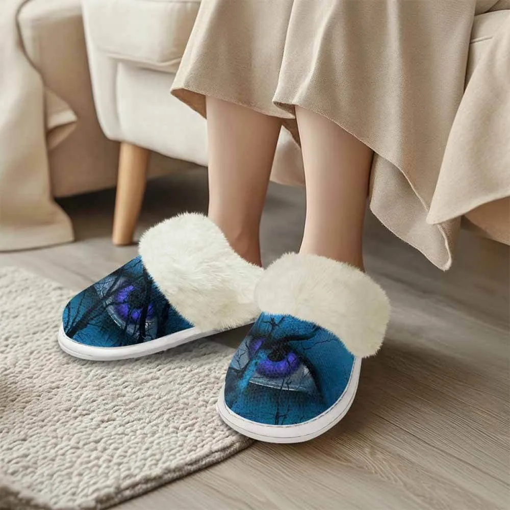 Spooky Blue Eyes Forest Keep Warm Cotton Slippers