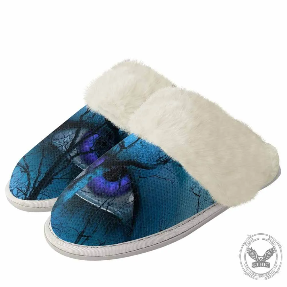 Spooky Blue Eyes Forest Keep Warm Cotton Slippers