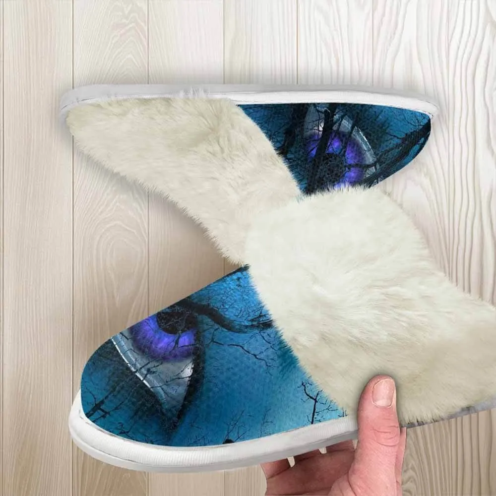 Spooky Blue Eyes Forest Keep Warm Cotton Slippers