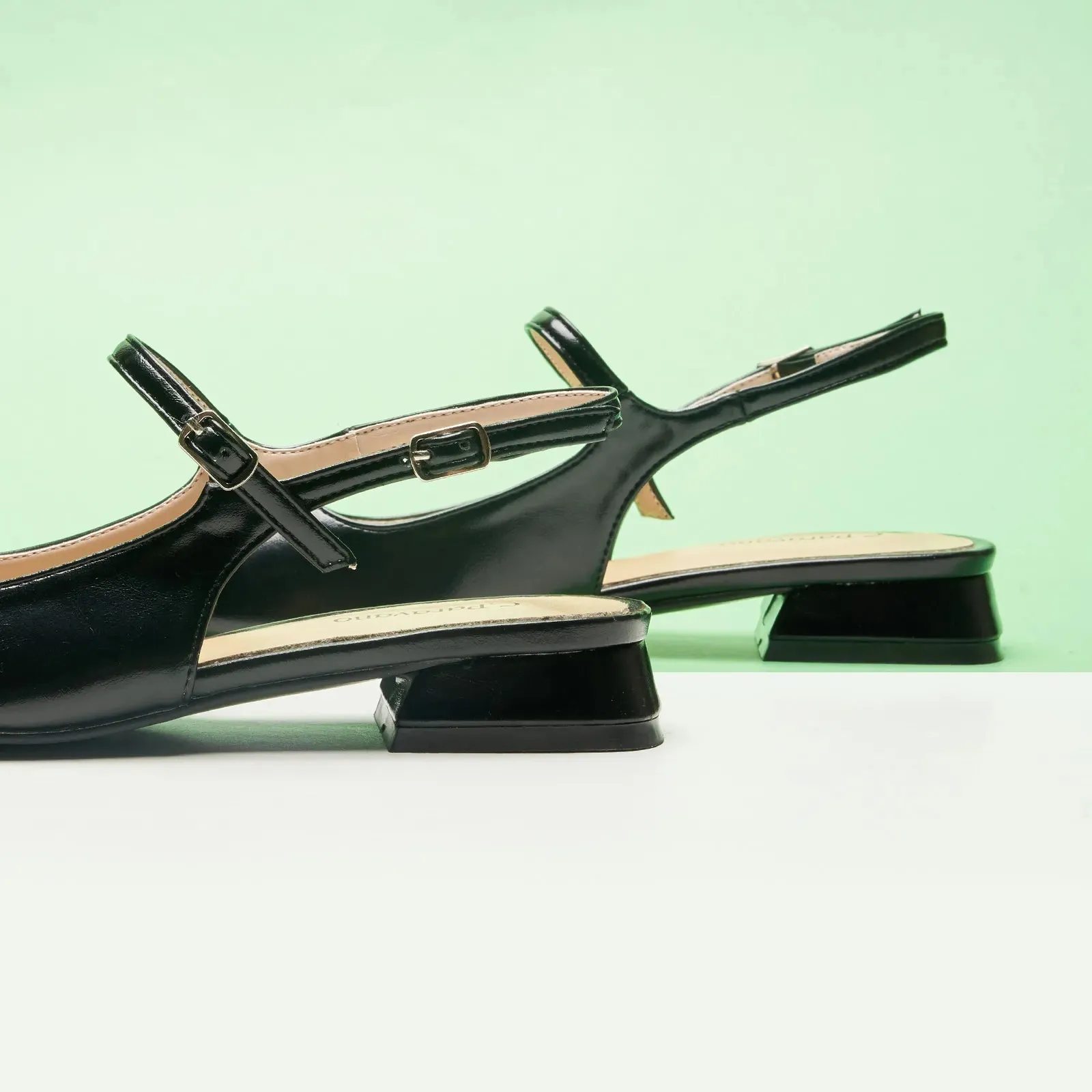 Square-Toe Sleek Slingback Flats (Felicia) Black