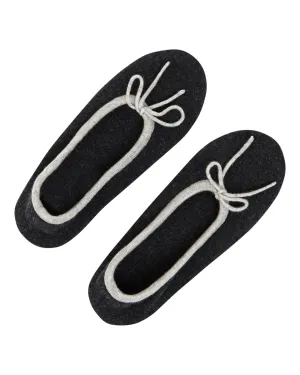 Women's Contrast Trim Cashmere Slippers Dark Charcoal Grey