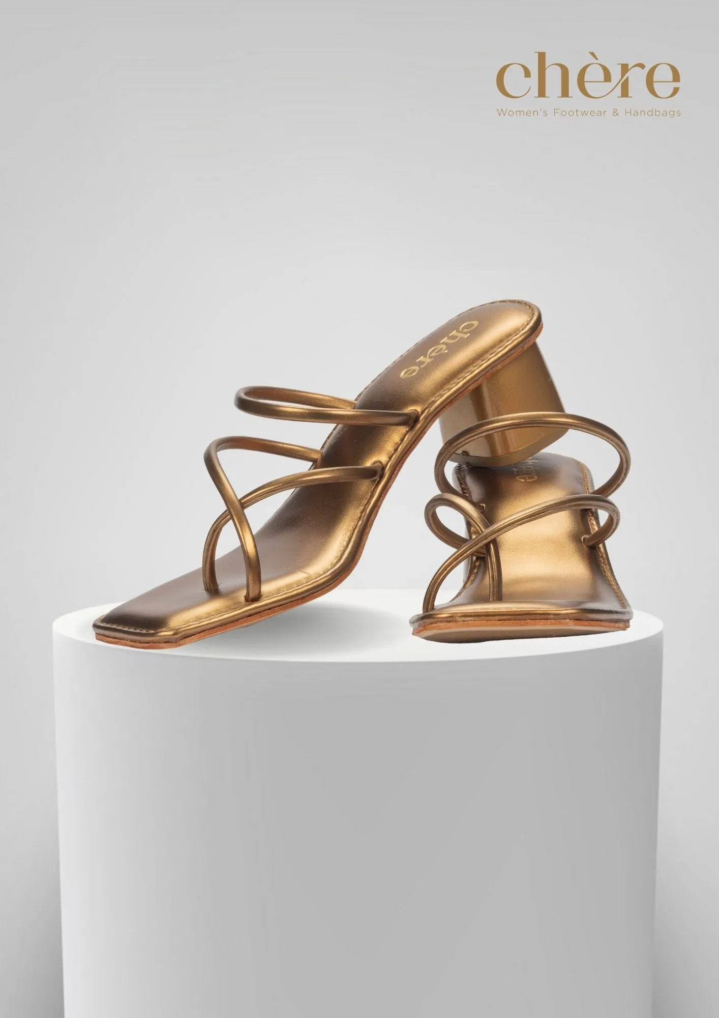 Women's Copper Gold Chic Metallic Strap Block Heels