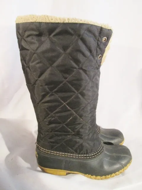 Womens L.L. BEAN Boots Maine Rain Snow DUCK Quilted BLACK Boot 6 Waterproof Rubber