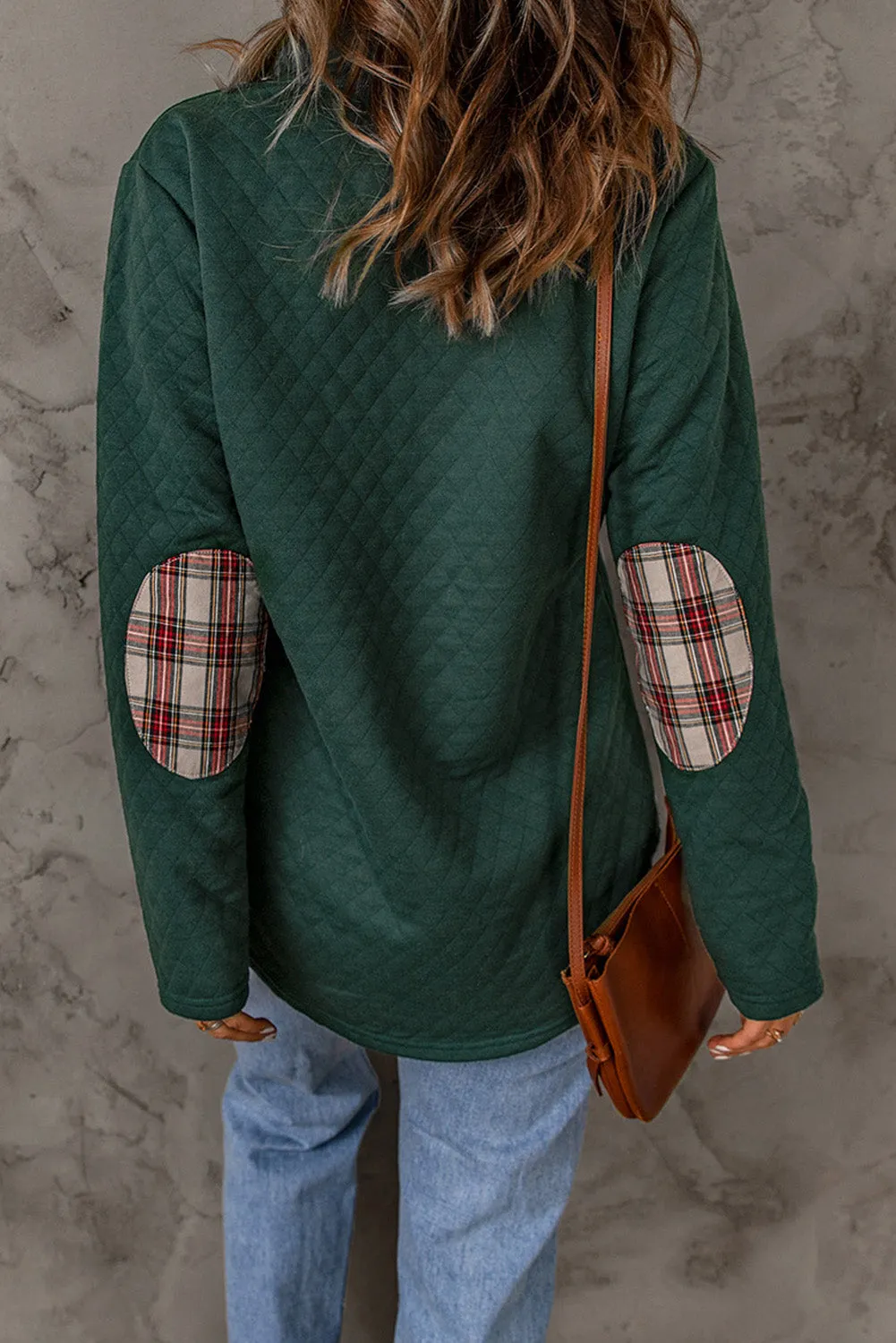 Zara Texture Plaid Trim Sweatshirt